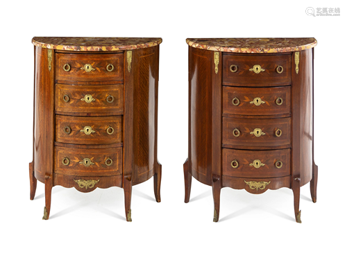 A Pair of Louis XV/XVI Transitional Style Marquetry