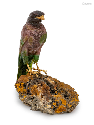 A Carved Agate Figure of a Falcon and a Carved Jas…