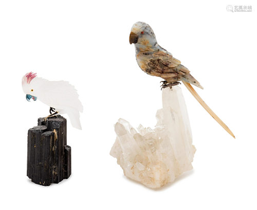 A Carved Rock Crystal Figure of a Cockatoo and a …