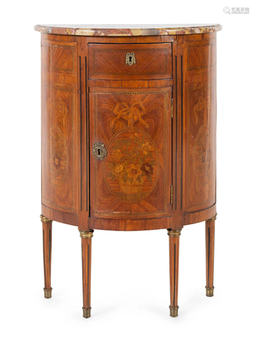 A Louis XVI Style Marquetry Marble-Top Cabinet