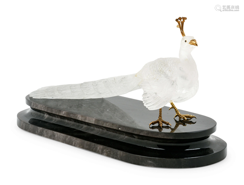 A Carved Rock Crystal Figure of a Peacock