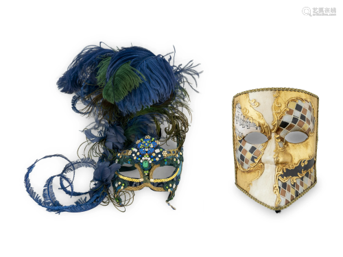 Two Venetian Carnival Masks Height of taller 20 inc…