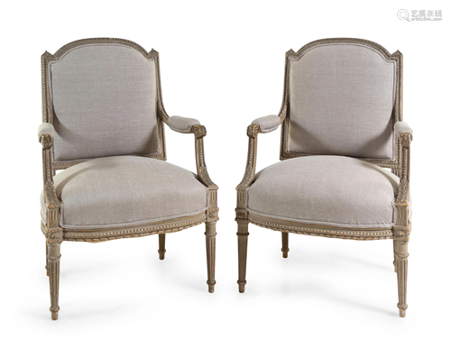 A Pair of Louis XVI Style Cerused Wood Fauteuils