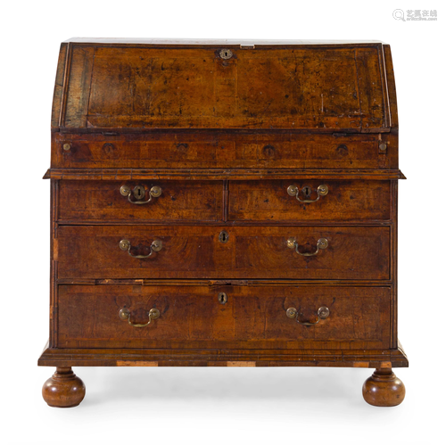 A William and Mary Burl Walnut Slant-Front Desk