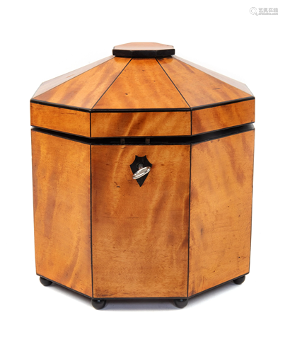 A Biedermeier Ebony Banded Satinwood Octagonal …