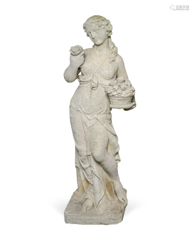 A Cast Stone Figure of a Young Woman Holding a B…