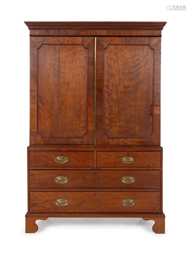 A George III Style Figured Mahogany Linen Press