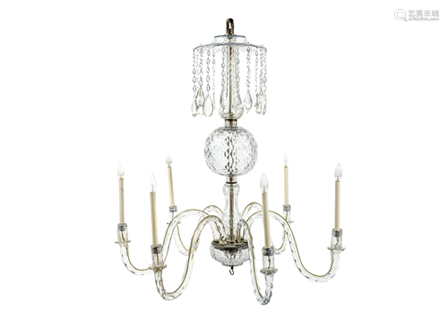 A Georgian Style Cut Glass Six-Light Chandelier