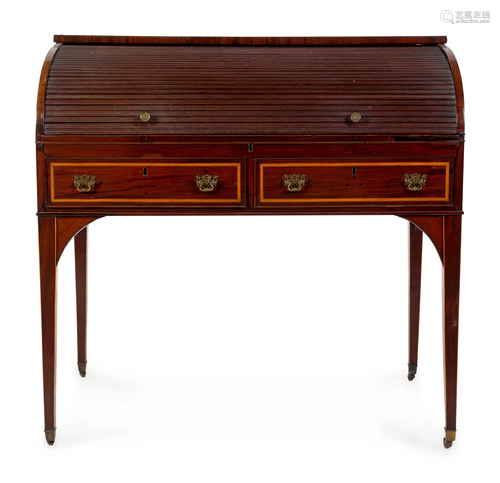 A George III Style Mahogany Cylinder Desk