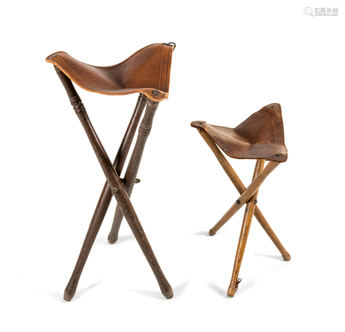 Two Provincial Leather-Upholstered Campaign Stools