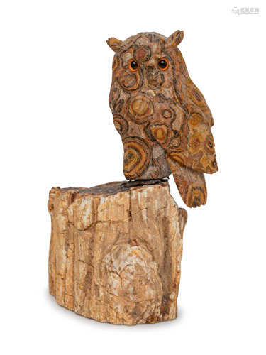 A Carved Jasper Figure of a Spotted Owl