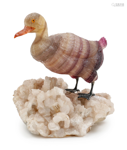 A Carved Agate Figure of a Duck