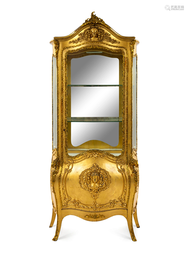 A Louis XV Style Giltwood Vitrine Cabinet