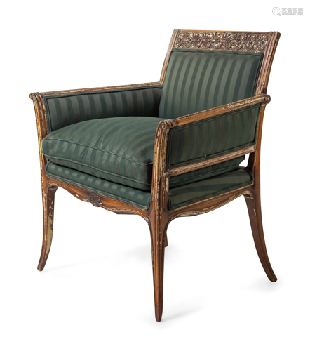 An Italian Painted and Parcel Gilt Armchair