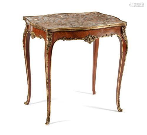 A Louis XV Style Gilt Bronze Mounted Side Table