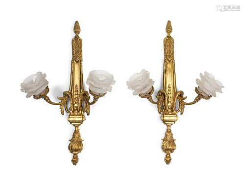 A Pair of French Gilt Bronze Two-Light Sconces