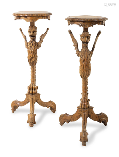 A Pair of Venetian Carved Walnut Pedestals