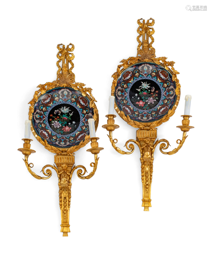 A Pair of Louis XV Style Cloisonne Enameled Gilt Bronze