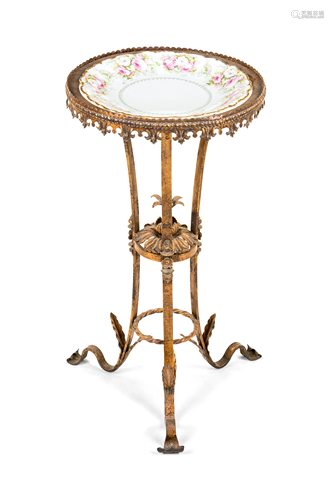 An Italian Tole and Porcelain Mounted Table