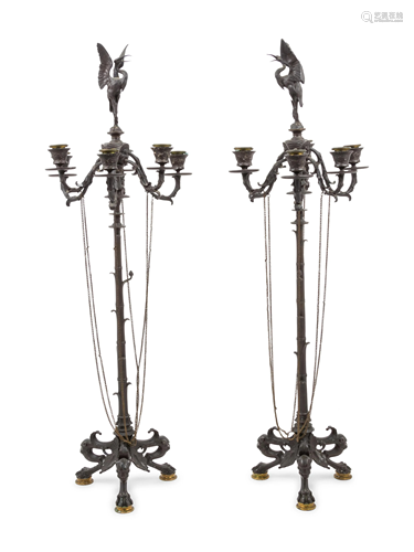 A Pair of Neoclassical Bronze Six-Light Candelabra