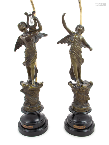 A Pair of Cast Metal Figures Mounted as Lamps