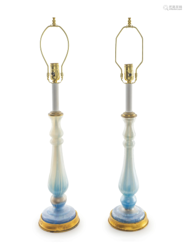 A Pair of Italian Glass Table Lamps Height overall 31