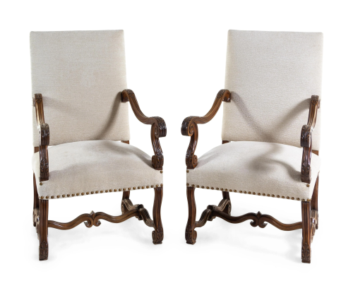 A Pair of Louis XIV Style Mahogany Armchairs