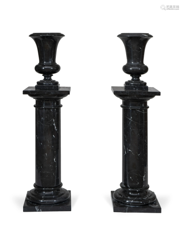 A Pair of Italian Marble Urns and Pedestals Height