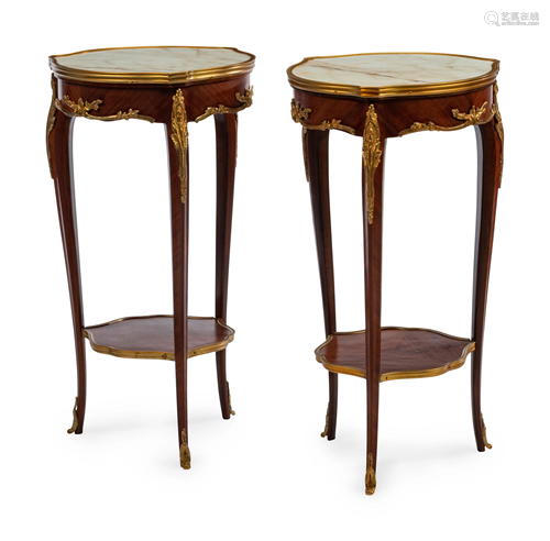 A Pair of Louis XV Style Gilt Metal Mounted Marble-Top