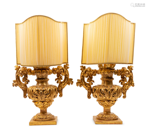 A Pair of Italian Giltwood Finials Mounted as L…