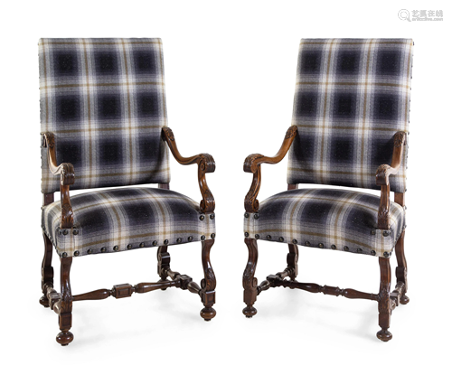 A Pair of Louis XIV Style Walnut Armchairs