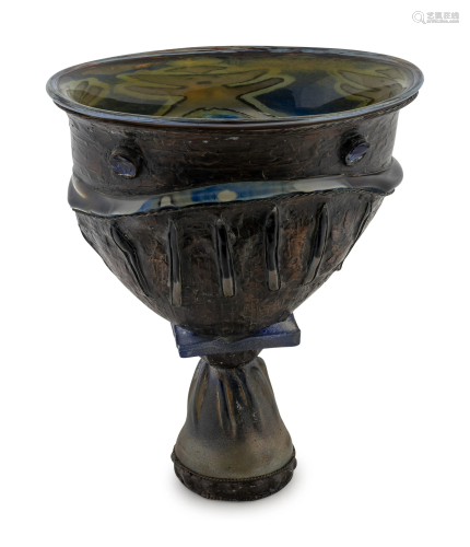 A Monumental Art Glass Vase Height 21 x width 16 1/2