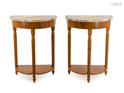 A Pair of Onyx and Walnut Console Tables Height …