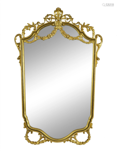 A Rococo Style Giltwood Mirror Height 53 x width 30