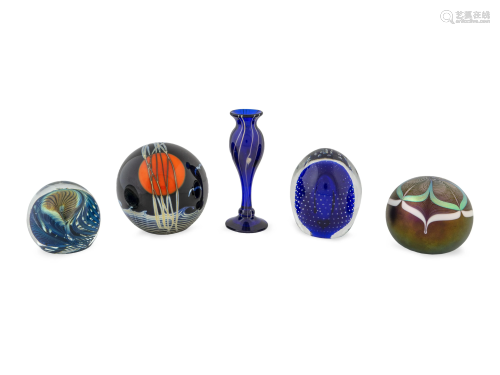 A Group of Four Art Glass Paper Weights and a B…