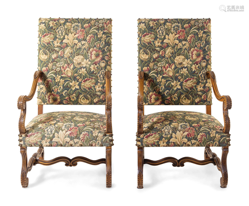 A Pair of Louis XIV Style Beechwood Armchairs