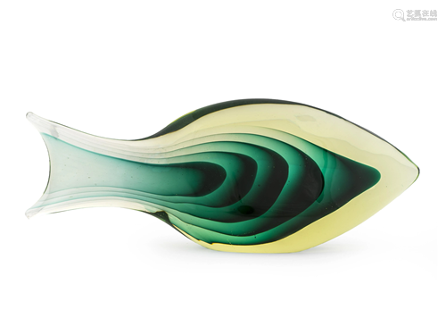 A Murano Green Glass Fish Height 5 1/4 x length 14