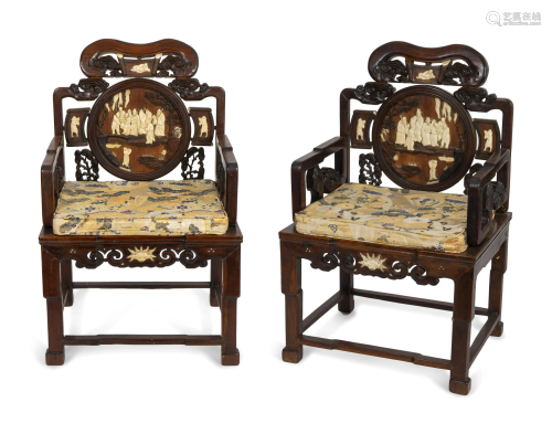 A Pair of Chinese Silver and Bone Inlaid Rosewood