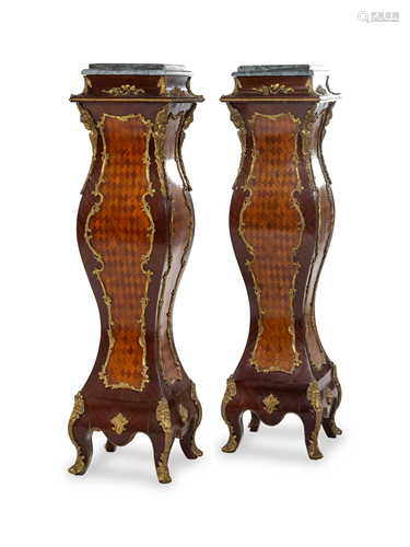 A Pair of Louis XV Style Gilt Metal Mounted Parquetry