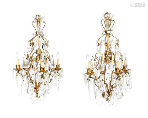 A Pair of French Gilt Bronze Chandeliers Height 38