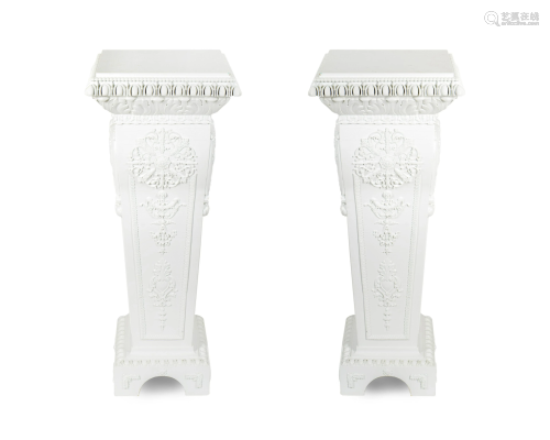 A Pair of White Painted Carved Wood Pedestals Heigh…