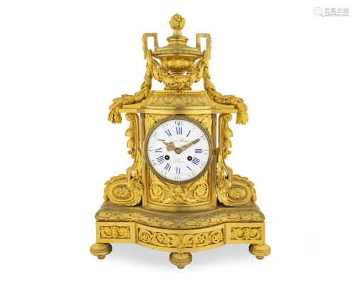 A Louis XVI Style Gilt Bronze ClockDial signed Ernest