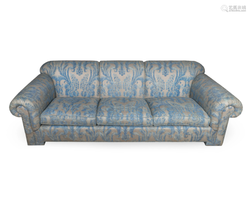 A Contemporary Fortuny Silk Upholstered Three-Seat Sofa