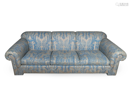 A Contemporary Fortuny Silk Upholstered Three-Seat Sofa