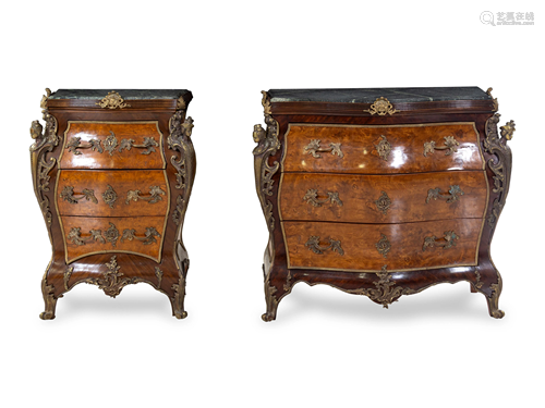 Two En Suite Louis XV Style Bronze Mounted Burlwood