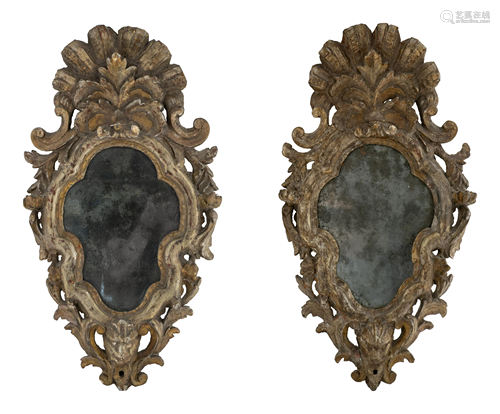 A Pair of Italian Giltwood Mirror Sconces