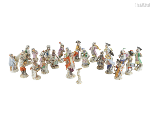 A Meissen Porcelain Twenty-Two Piece Monkey Band