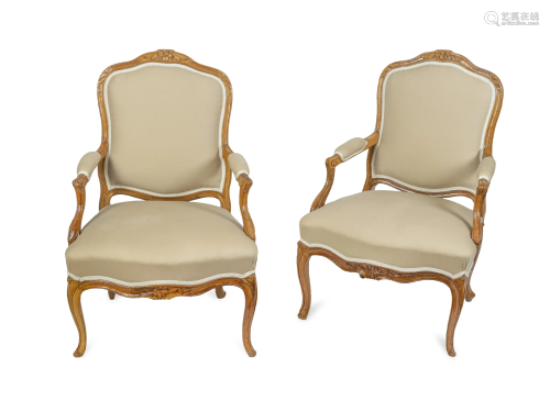 A Pair of Louis XV Style Oak Fauteuils Height 37