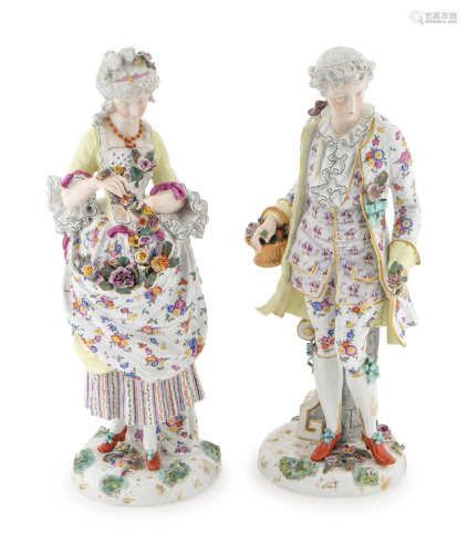 A Pair of German Porcelain Figures Height 19 1/4