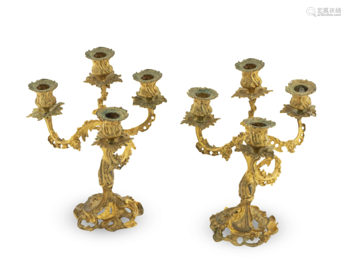 A Pair of Louis XV Style Gilt Bronze Four-Light